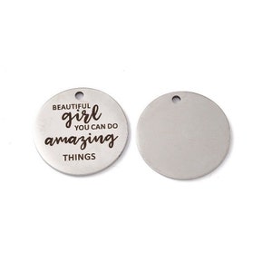 Inspiration Zitat Charm Wort Charms schönes Mädchen You Can Do Hard Things Silber Edelstahl 25mm