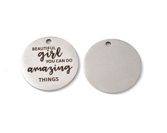 Inspirational Quote Charm Word Charms Beautiful Girl You Can Do Hard Things Silver Stainless Steel 25mm