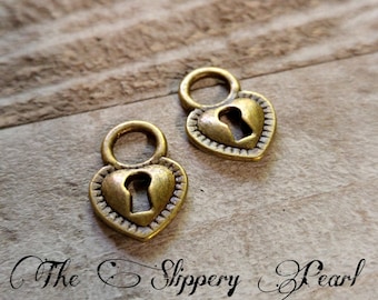 Lock Charms Lock Pendants Bronze Lock Charms Bronze Charms Heart Lock Charms Keyhole Charms Steampunk Charms Antiqued Bronze 20 pieces