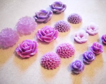Blumen Cabochons Lila Blume Cabochons flache Rückseite Blumen Kunstharz Blumen Cabochons lila Cabochons Sortierte Cabochons 10st