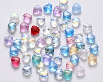 Glass Heart Beads Assorted Beads Lot Valentine's Jewelry Beads Mixed Beads Set Small Heart Beads Mix 6mm 10pcs