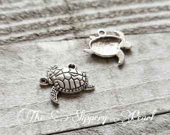 Sea Turtle Charms Turtle Pendants Silver Turtle Charms Sea Charms Ocean Charms Nautical Charms Summer Charms Vacation Charms 10 pcs