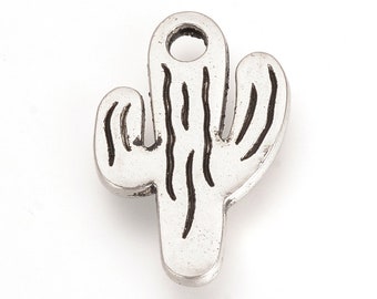Cactus Charms Cactus Pendants Antiqued Silver Charms Western Charms Southwest Charms Set Silver Cactus Charms 5pcs
