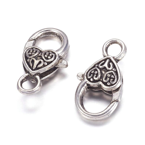 Large Lobster Clasps Antiqued Silver Clasps for Necklaces Parrot Clasps Big Clasps Set BULK Heart Clasps 50pcs