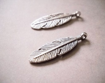 Feather Charms Silver Feather Charms Feather Pendants Silver Feathers Western Charms Silver Feather Charm 10 pieces