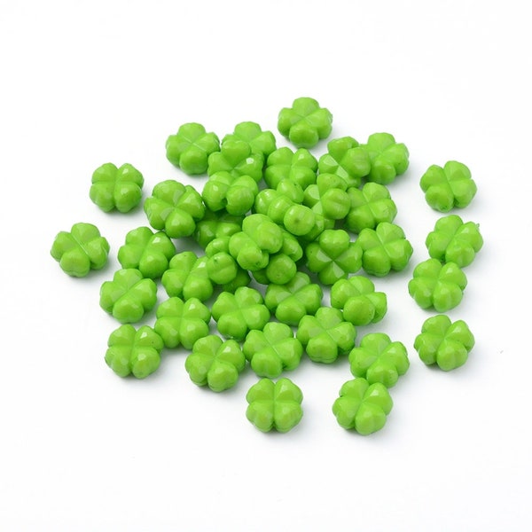 Acrylic Clover Beads Green Flower Beads Plastic Shamrock Beads Set Green Acrylic Beads Set 11mm 10pcs