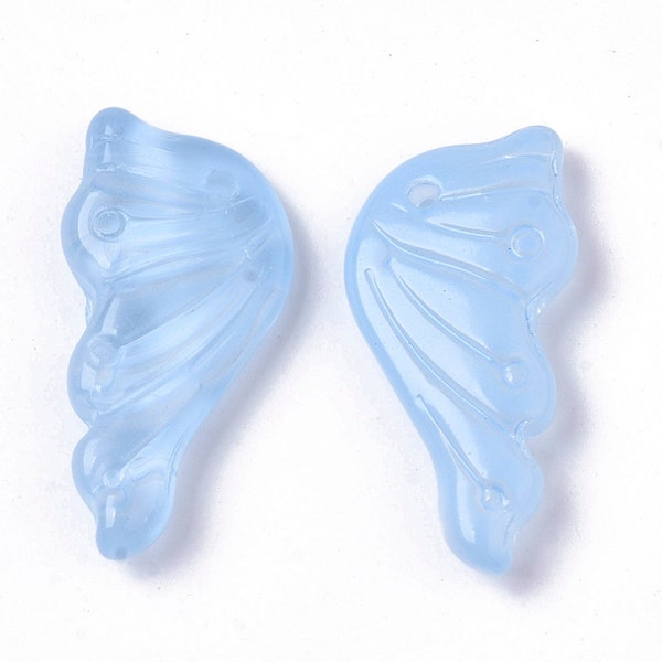 Glass Angel Wing Charms Butterfly Wing Pendants Fairy Wings Fairy Tale Charms Set Light Blue 2pcs