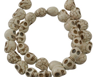 Skull Beads Ivory Skull Beads White Skull Beads 12mm Beads Howlite Skull Beads Halloween Beads Turquoise Beads Full Strand
