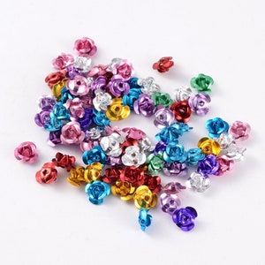 Aluminum Rose Beads 6mm Flower Beads Set Assorted Colors Jewelry Making Supplies Bulk 50pcs