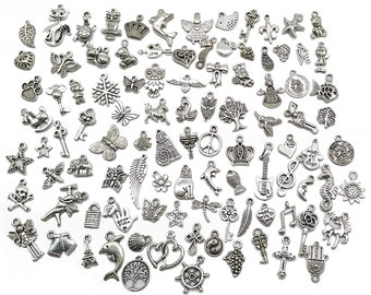 Bulk Charms Pendants Antiqued Silver Assorted Charms Pendants Grab Bag Large Lot Wholesale Charms Mixed Charms Set 100pcs