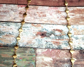 Collar de cadena de acero inoxidable con forma de corazón dorado, cadena terminada, collar de cadena de oro con forma de corazón, cadena de 20 pulgadas, cadena de eslabones de corazón