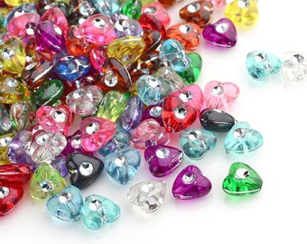 Acrylic Beads Plastic Beads Assorted Beads Wholesale Beads BULK Beads Heart Beads Rhinestone Beads 50 pieces