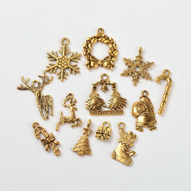 Christmas Charms Antiqued Gold Pendants Assorted Charms Etsy
