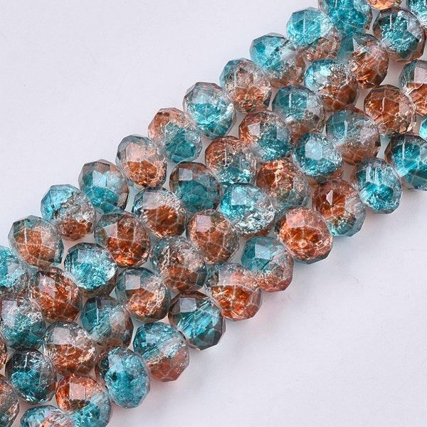 Rondelle Beads Teal Blue Glass Beads Teal Beads Ombre Beads Teal Amber Faceted Beads Glass Abacus Beads 20pcs