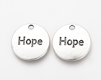 Dijes con palabras Dijes con palabras de plata Dijes HOPE Dijes con mensajes Dijes circulares Dijes redondos Dijes de plata estampados 5 piezas
