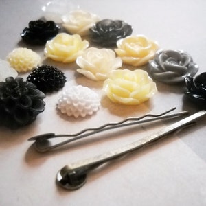 Bobby Pins Flower Cabochons Hair Pins DIY Kit Makes 15 Finished Bobby Pins Hair Accessories Flower Flatbacks Silver Bobby Pins Kit YOU PICK image 1