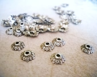 Antiqued Silver Flower 8mm Bead Caps Floral Jewelry Supplies Bulk Lot 100pcs