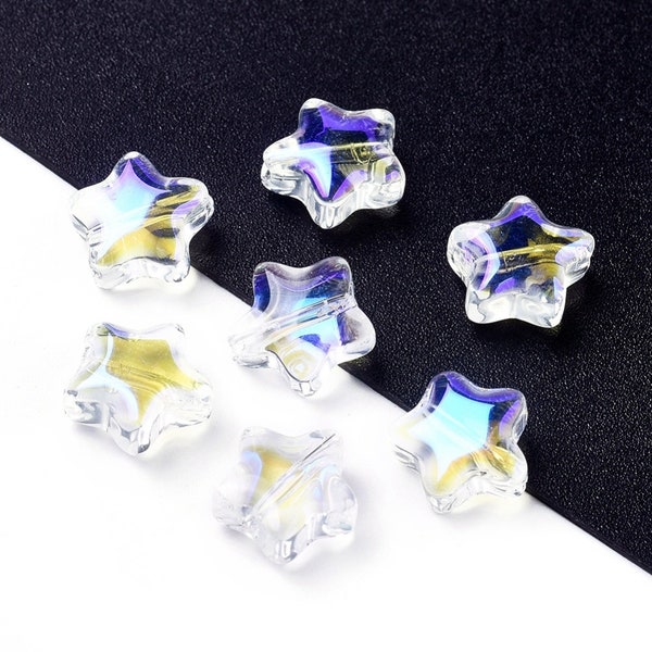 Glass Star Beads Clear AB Beads Lot Celestial Jewelry Beads Mixed Beads Set Small Star Beads Mix 8mm 10pcs