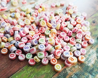 Letter Beads Alphabet Beads Assorted Beads Acrylic Beads Acrylic Letter Beads Pastel Beads Wholesale Beads Bulk Beads 50 pieces 7mm