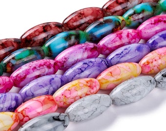 Large Oval Glass Beads Mixed Rainbow Beads 22mm Big Beads Horse Eye Beads Focal Beads Swirled Beads 10pcs