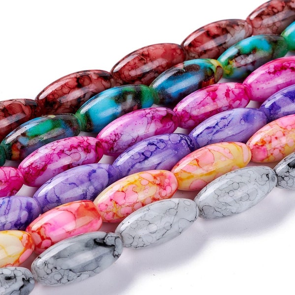 Large Oval Glass Beads Mixed Rainbow Beads 22mm Big Beads Horse Eye Beads Focal Beads Swirled Beads 10pcs