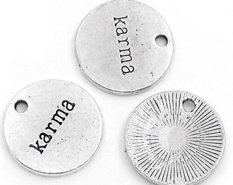 Word Charms Word Pendants Karma Charms Antiqued Silver Quote Charms Silver Charms Inspirational Charms Silver Word Charms 20mm 5pcs