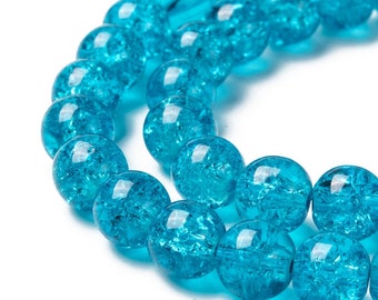Contas de vidro azul claro Crackle Beads 8 mm Contas de vidro Crackle Beads Atacado Contas 8 mm Contas nervuradas 50 peças