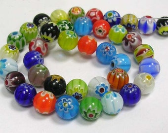 Millefiori Glass Beads Wholesale Beads BULK Beads Assorted Beads 8mm Beads 8mm Glass Beads Handmade Beads Floral Beads 48 pcs