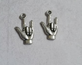 Sign Language Charms Sign Language Pendants I Love You Sign Language Charms Antiqued Silver Charms Hand Charms Love Sign 10 pieces