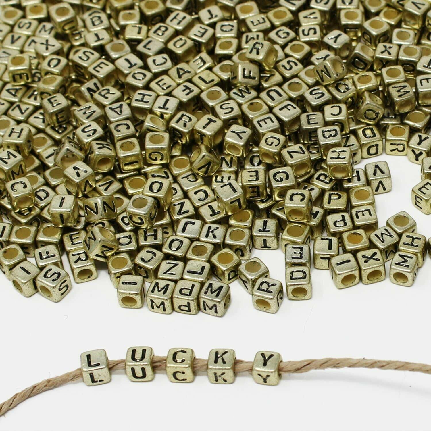 Bulk Letter Beads Alphabet Jewelry Making Gold Cube Wholesale 6mm ...