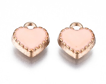 Heart Charms Enamel Charms Gold Heart Charms Tiny Heart Charms Pink Heart Charms Pink Enamel Charms Gold Charms 6pcs