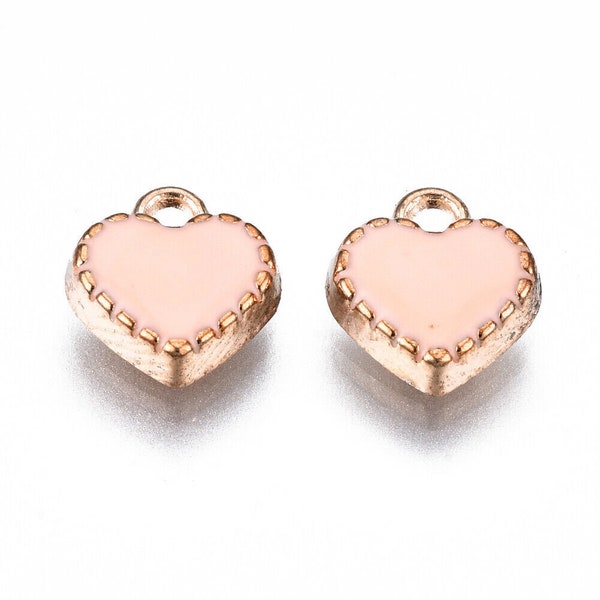 Heart Charms Enamel Charms Gold Heart Charms Tiny Heart Charms Pink Heart Charms Pink Enamel Charms Gold Charms 6pcs