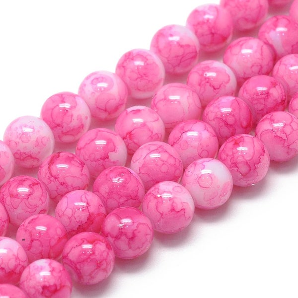 Glass Beads Pink Glass Beads Pink White Beads 6mm Beads 6mm Glass Beads BULK Beads Large Lot Valentine's Beads Marble Beads 50pcs