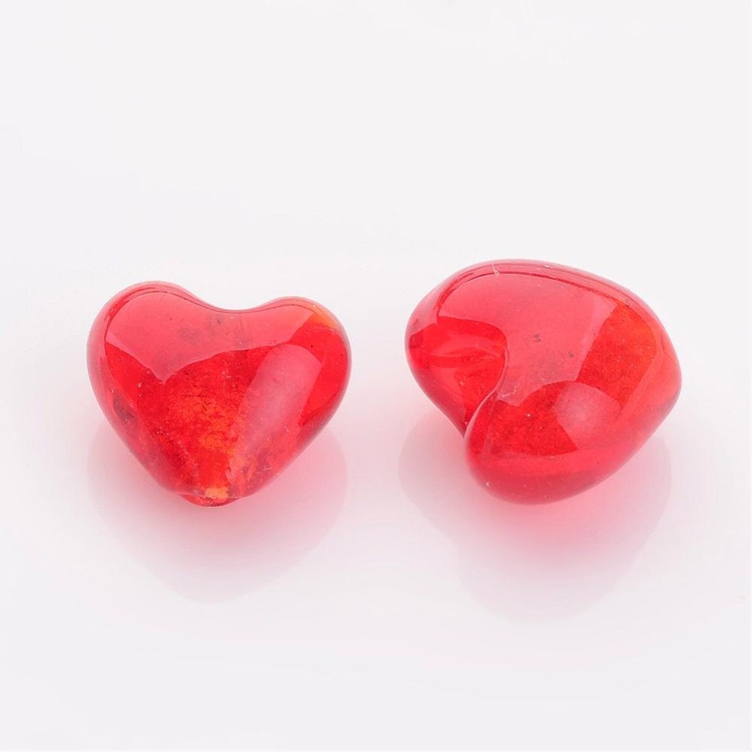 Heart Beads Red Heart Beads Glass Heart Beads Valentines Beads Foil
