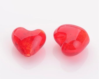 Heart Beads Red Heart Beads Glass Heart Beads Valentines Beads Foil Glass Beads 12mm beads