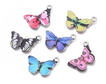 Butterfly Charms Insect Charms Butterfly Links Enamel Butterfly Silver Butterfly Charms Mixed Set 5pcs *