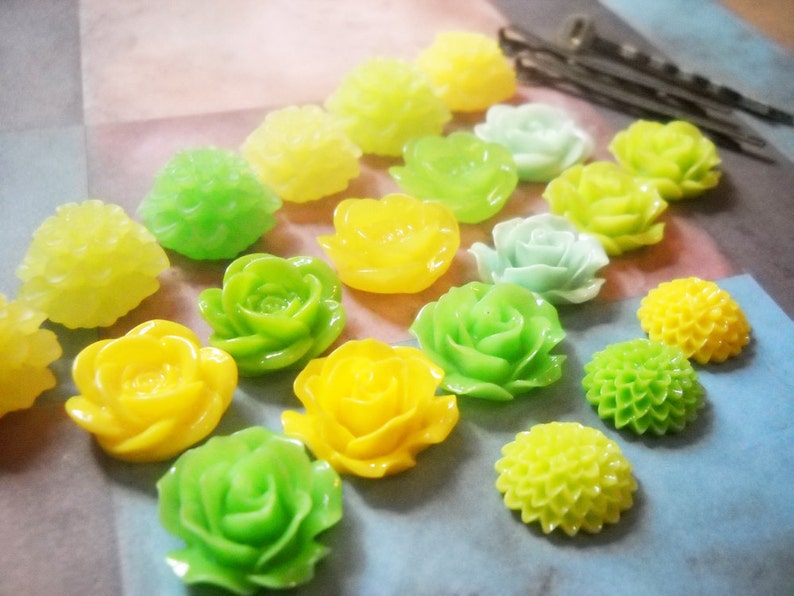 Bobby Pins Flower Cabochons Hair Pins DIY Kit Makes 15 Finished Bobby Pins Hair Accessories Flower Flatbacks Silver Bobby Pins Kit YOU PICK image 3