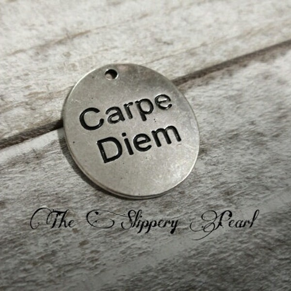 Quote Pendant Word Pendant CARPE DIEM Pendant Antiqued Silver Word Charm Quote Charm Seize the Day Latin Quote