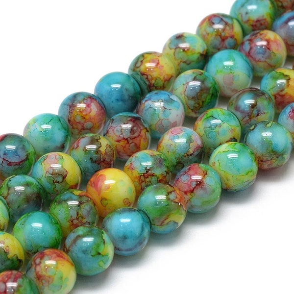 Glass Beads Turquoise Glass Beads Rainbow Beads 8mm Beads 8mm Glass Beads BULK Beads Large Lot Teal Beads Marble Beads 20pcs