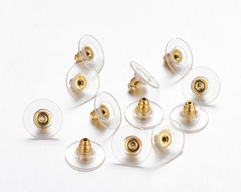 Clous de boucle d'oreille Bullet Clutch Ecrous d'oreilles de sécurité Clous de boucle d'oreille en laiton en plastique Dos de boucle d'oreille en or 10 pièces
