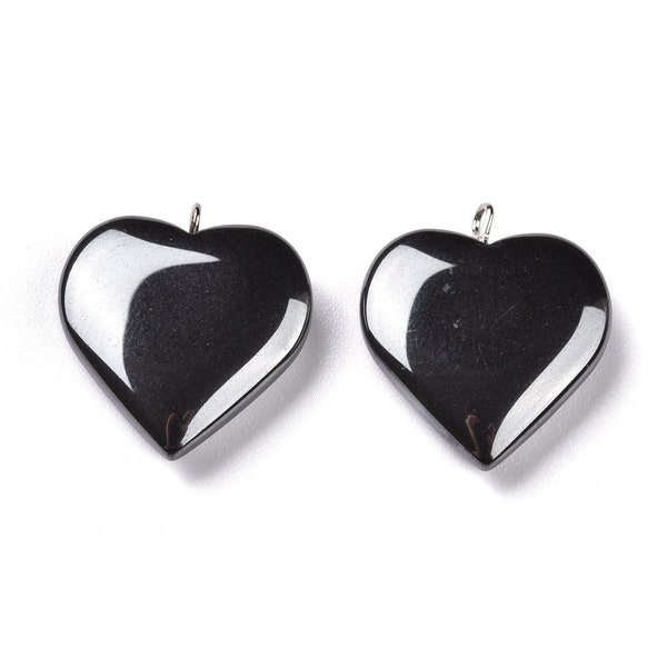 Hematite Heart Charms Hematite Pendants Black Gunmetal Heart Pendants 23mm 2pcs