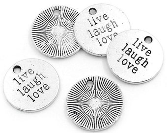 Word Charms Quote Charms LIVE LAUGH LOVE Charms Antiqued Silver Charms Stamped Charms Inspirational Charms Word Pendants 20mm 5 pieces