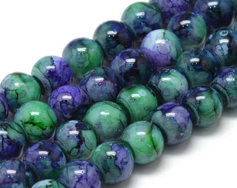 Glass Beads Blue Green Glass Beads Rainbow Beads 6mm Beads 6mm Glass Beads BULK Beads Large Lot Teal Beads Marble Beads 50pcs