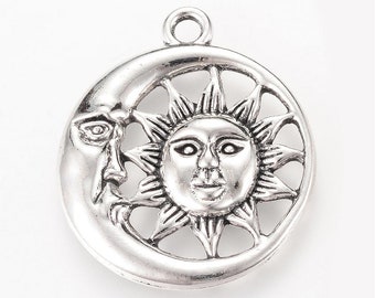 Sun Charms Sunshine Charm Silver Sun Charms Celestial Charms Sunshine Pendants Metal Sun Charms Sun and Moon Charms 30mm 2pc