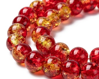 Crackle Beads Amber Red Glass Beads 8mm Glass Beads Glass Crackle Beads Wholesale Beads 8mm Beads 8mm 2 Tone Beads 20 pieces Ombre Beads