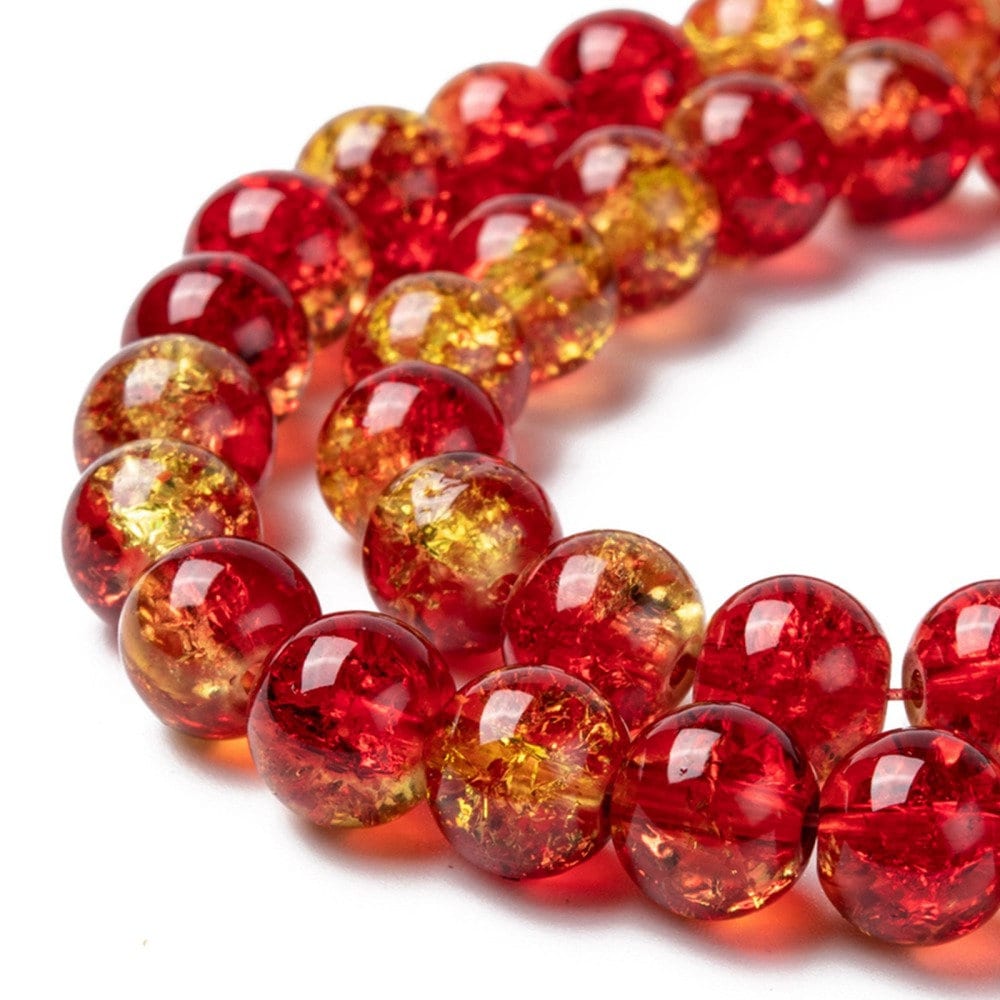 Red, Dark Pink & Clear 8mm Ombre Glass Crackle Beads