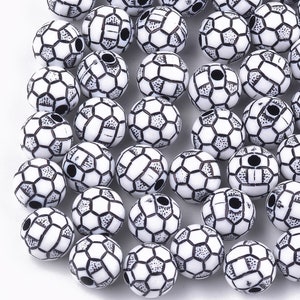 Soccer Beads Sports Beads Jewelry Making Supplies Black White Acrylic Ball Beads 10mm 10pcs