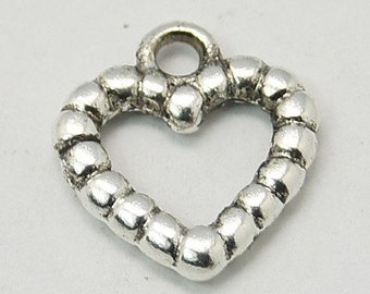 Heart Charms-Antiqued Silver-Valentines Day-25pcs-14mm