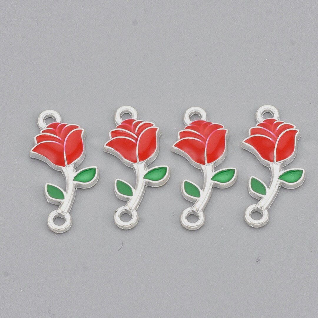Red Rose Charms Connector Pendants Flower Charms Rose Links Red