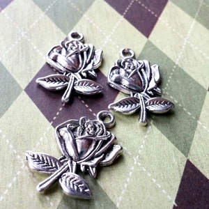 Rose Charms Rose Pendants Antiqued Silver Rose Charms Silver Charms Silver Pendants Flower Charms Ornate Design Silver Flowers 10 pieces image 2